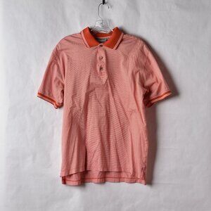 Hickey Freeman Medium Orange White Striped Polo Mercerized Cotton